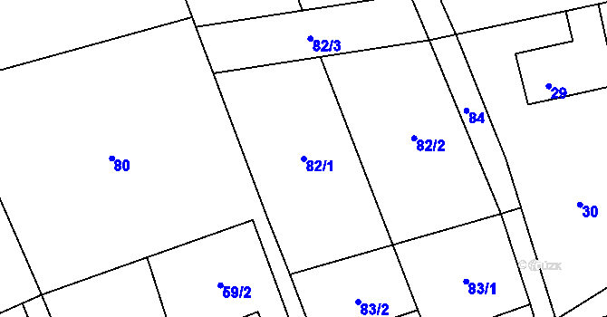 Parcela st. 82/1 v KÚ Těškovice, Katastrální mapa
