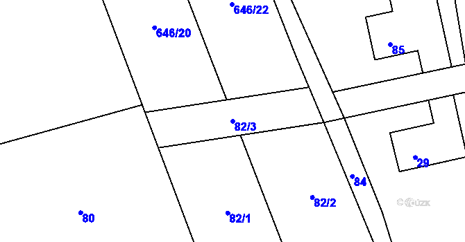 Parcela st. 82/3 v KÚ Těškovice, Katastrální mapa