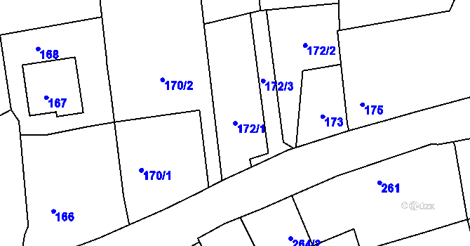 Parcela st. 172/1 v KÚ Těškovice, Katastrální mapa