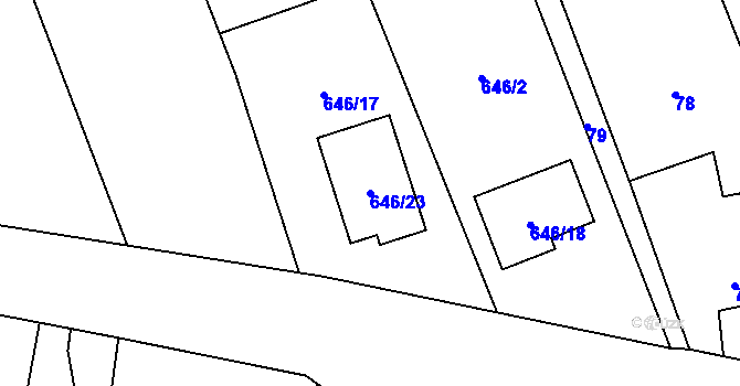 Parcela st. 646/23 v KÚ Těškovice, Katastrální mapa