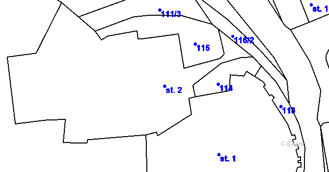 Parcela st. 2 v KÚ Těšnovice, Katastrální mapa