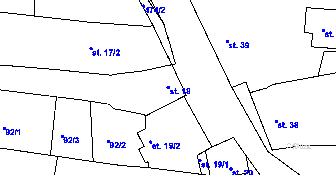 Parcela st. 18 v KÚ Těšnovice, Katastrální mapa