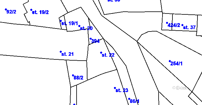 Parcela st. 22 v KÚ Těšnovice, Katastrální mapa