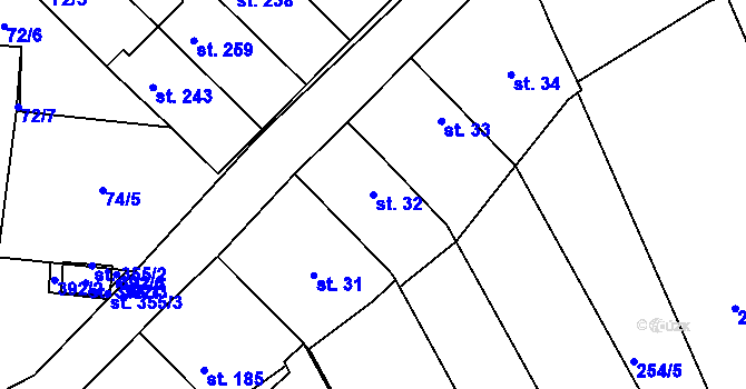 Parcela st. 32 v KÚ Těšnovice, Katastrální mapa