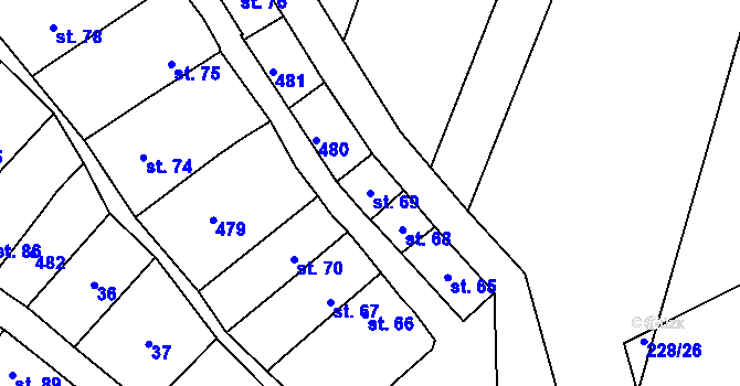 Parcela st. 69 v KÚ Těšnovice, Katastrální mapa