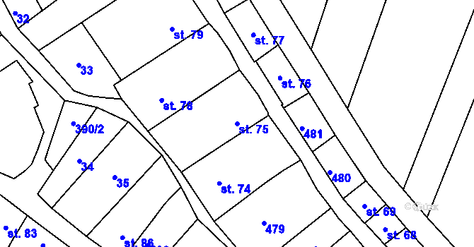 Parcela st. 75 v KÚ Těšnovice, Katastrální mapa