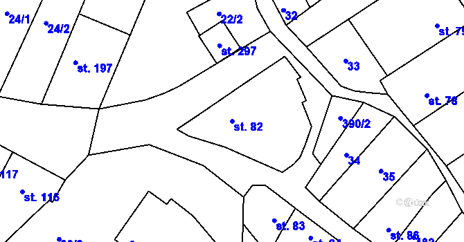 Parcela st. 82 v KÚ Těšnovice, Katastrální mapa