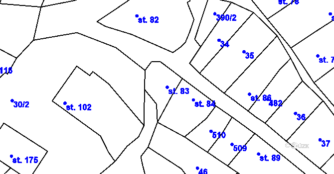 Parcela st. 83 v KÚ Těšnovice, Katastrální mapa
