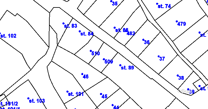 Parcela st. 88 v KÚ Těšnovice, Katastrální mapa