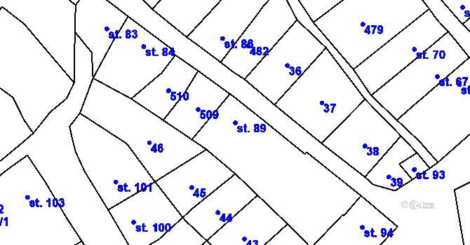 Parcela st. 89 v KÚ Těšnovice, Katastrální mapa