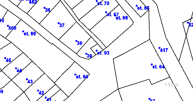 Parcela st. 93 v KÚ Těšnovice, Katastrální mapa