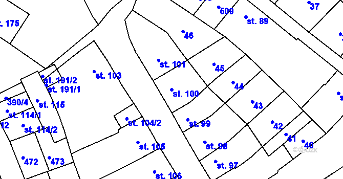 Parcela st. 100 v KÚ Těšnovice, Katastrální mapa