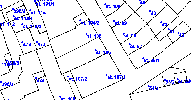 Parcela st. 106 v KÚ Těšnovice, Katastrální mapa