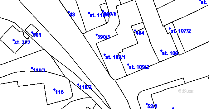 Parcela st. 109/1 v KÚ Těšnovice, Katastrální mapa