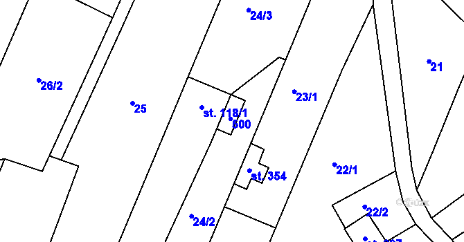 Parcela st. 118/2 v KÚ Těšnovice, Katastrální mapa