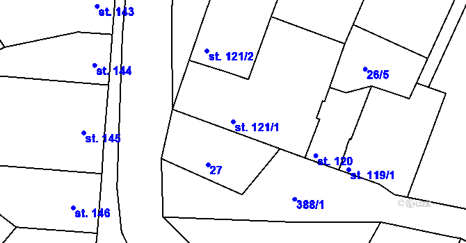 Parcela st. 121/1 v KÚ Těšnovice, Katastrální mapa
