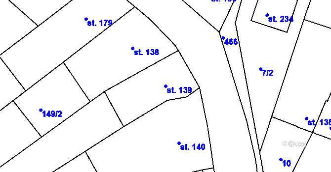 Parcela st. 139 v KÚ Těšnovice, Katastrální mapa