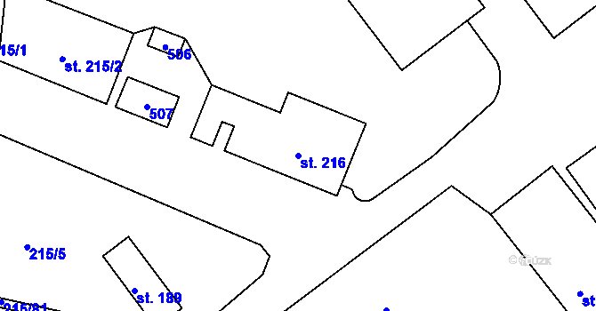 Parcela st. 216 v KÚ Těšnovice, Katastrální mapa