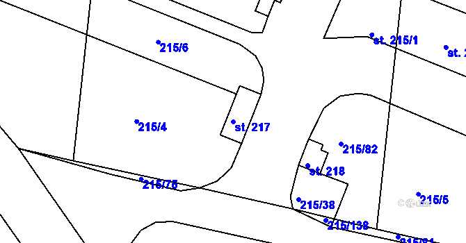 Parcela st. 217 v KÚ Těšnovice, Katastrální mapa