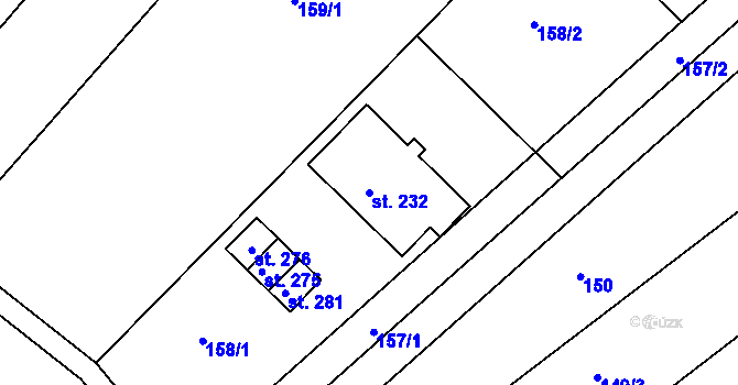 Parcela st. 232 v KÚ Těšnovice, Katastrální mapa