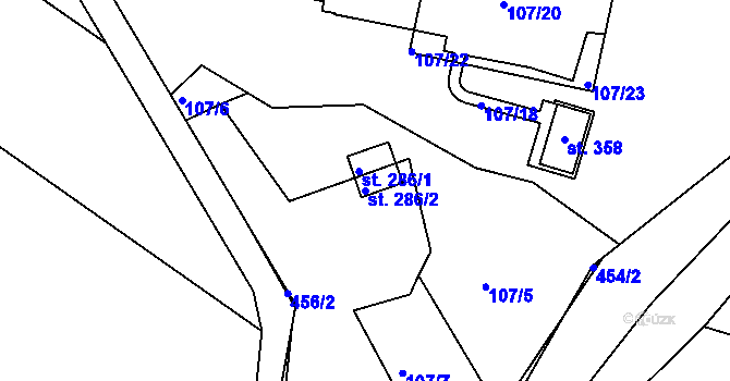Parcela st. 286/2 v KÚ Těšnovice, Katastrální mapa