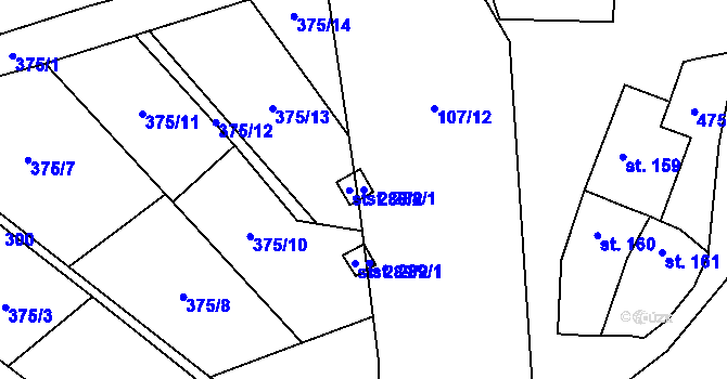 Parcela st. 288/1 v KÚ Těšnovice, Katastrální mapa