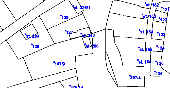 Parcela st. 296 v KÚ Těšnovice, Katastrální mapa