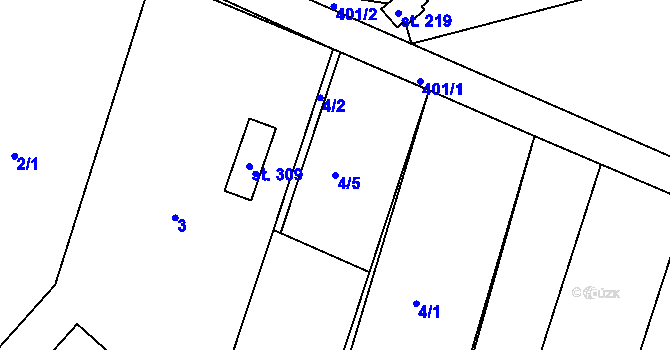 Parcela st. 4/5 v KÚ Těšnovice, Katastrální mapa