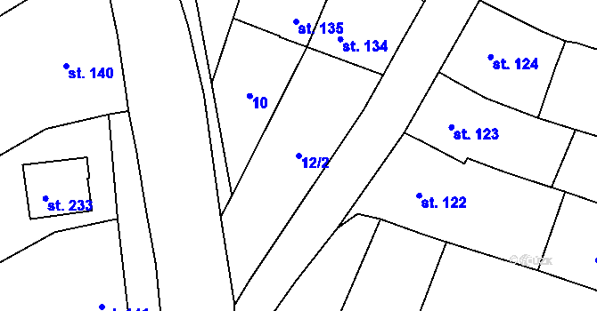 Parcela st. 12/2 v KÚ Těšnovice, Katastrální mapa