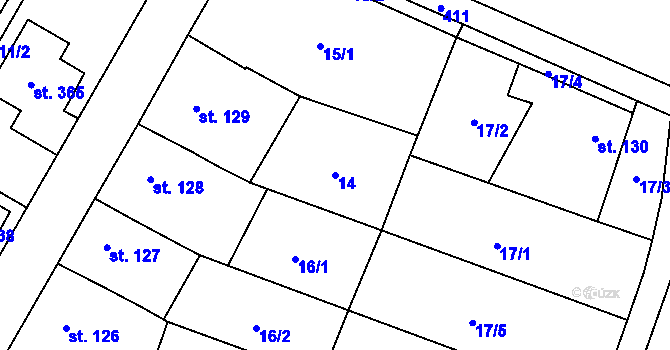 Parcela st. 14 v KÚ Těšnovice, Katastrální mapa