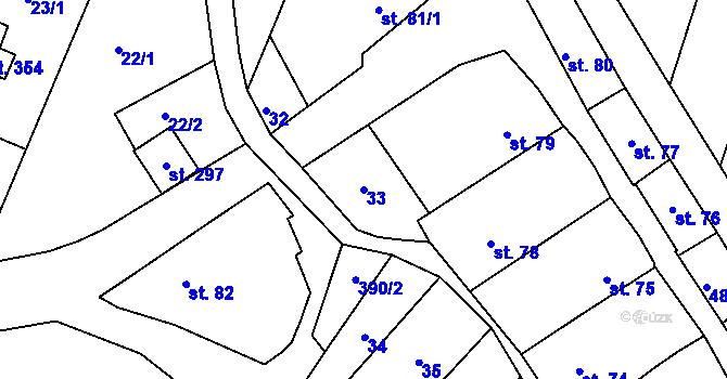 Parcela st. 33 v KÚ Těšnovice, Katastrální mapa