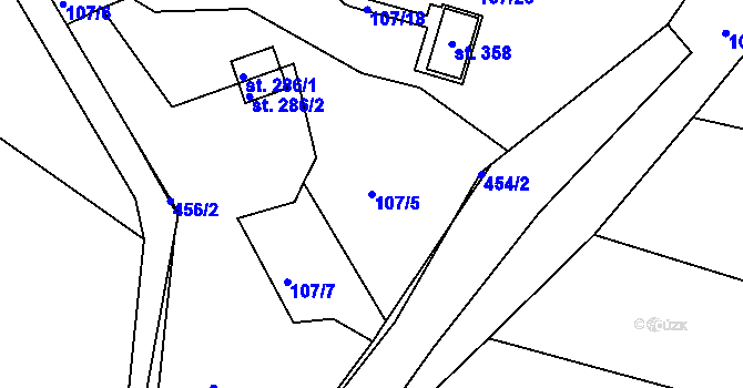 Parcela st. 107/5 v KÚ Těšnovice, Katastrální mapa