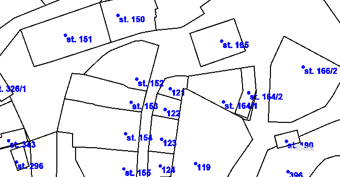 Parcela st. 121 v KÚ Těšnovice, Katastrální mapa