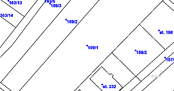Parcela st. 159/1 v KÚ Těšnovice, Katastrální mapa