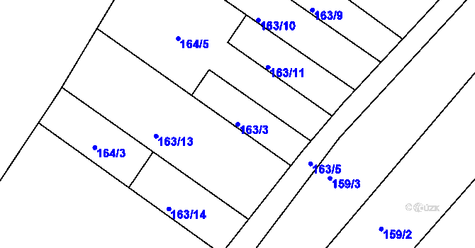 Parcela st. 163/3 v KÚ Těšnovice, Katastrální mapa