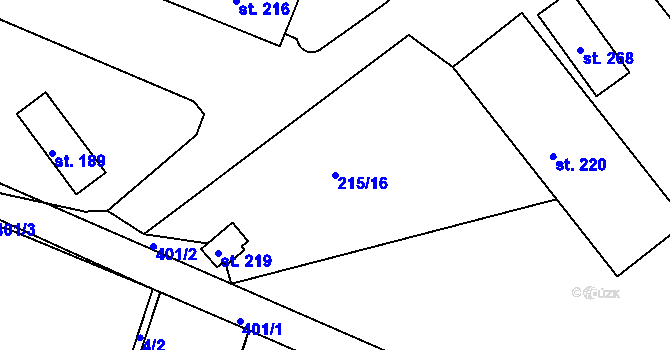 Parcela st. 215/16 v KÚ Těšnovice, Katastrální mapa