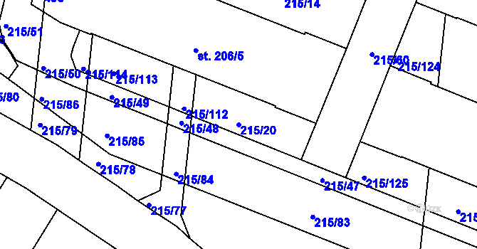 Parcela st. 215/20 v KÚ Těšnovice, Katastrální mapa