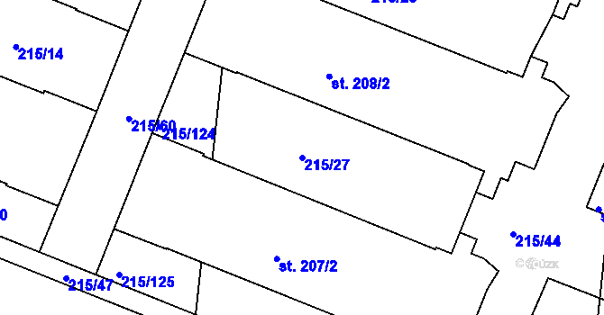 Parcela st. 215/27 v KÚ Těšnovice, Katastrální mapa