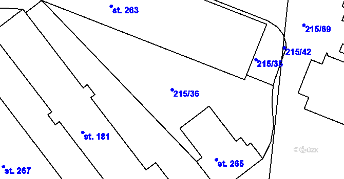 Parcela st. 215/36 v KÚ Těšnovice, Katastrální mapa