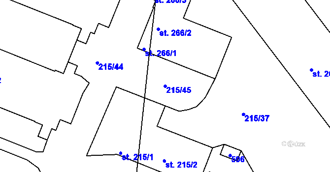 Parcela st. 215/45 v KÚ Těšnovice, Katastrální mapa
