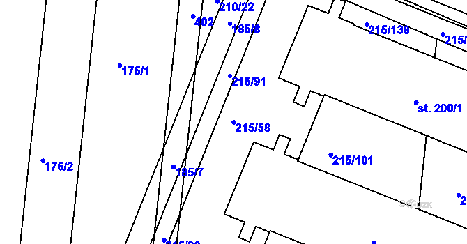 Parcela st. 215/58 v KÚ Těšnovice, Katastrální mapa