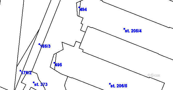 Parcela st. 215/109 v KÚ Těšnovice, Katastrální mapa