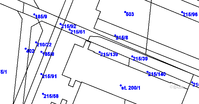 Parcela st. 215/139 v KÚ Těšnovice, Katastrální mapa