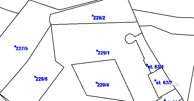 Parcela st. 229/1 v KÚ Těšnovice, Katastrální mapa
