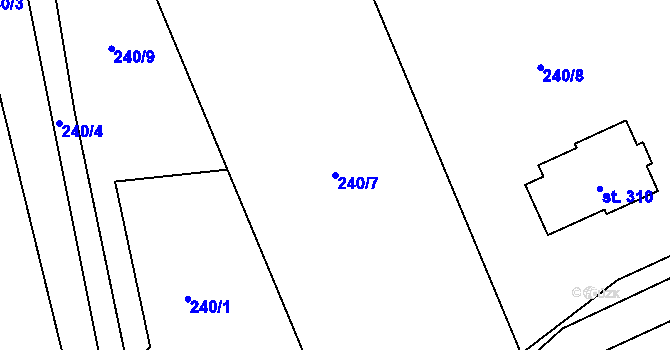 Parcela st. 240/7 v KÚ Těšnovice, Katastrální mapa