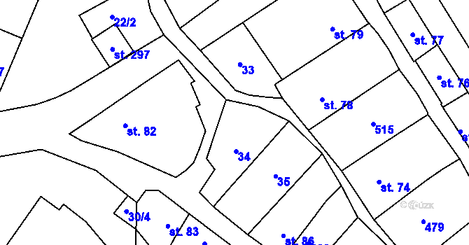 Parcela st. 390/2 v KÚ Těšnovice, Katastrální mapa