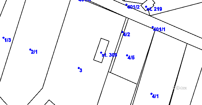 Parcela st. 309 v KÚ Těšnovice, Katastrální mapa