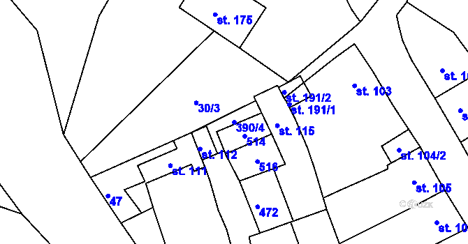 Parcela st. 390/4 v KÚ Těšnovice, Katastrální mapa