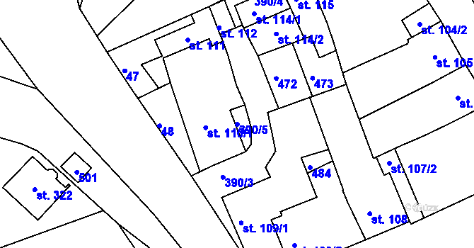 Parcela st. 390/5 v KÚ Těšnovice, Katastrální mapa