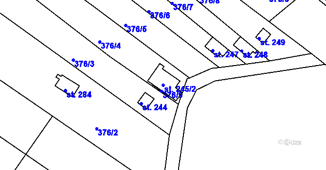 Parcela st. 245/2 v KÚ Těšnovice, Katastrální mapa